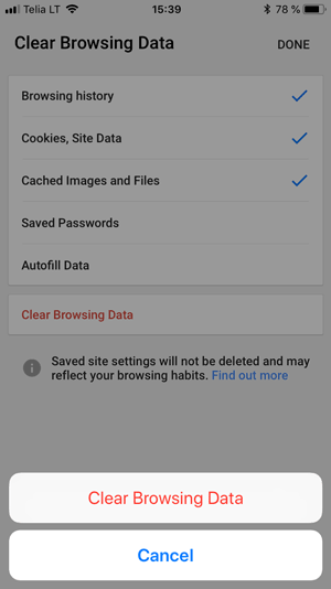 mobil google chrome ios tarayıcı temizleme