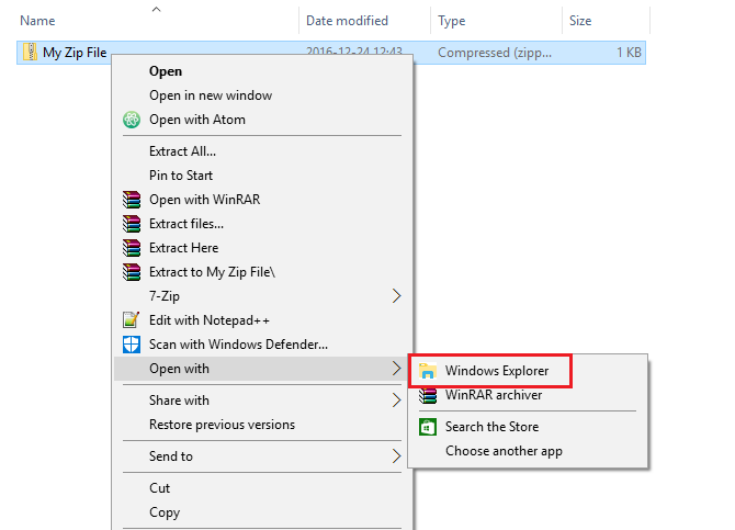 Windows Explorer ile Zip Dosyası Açma