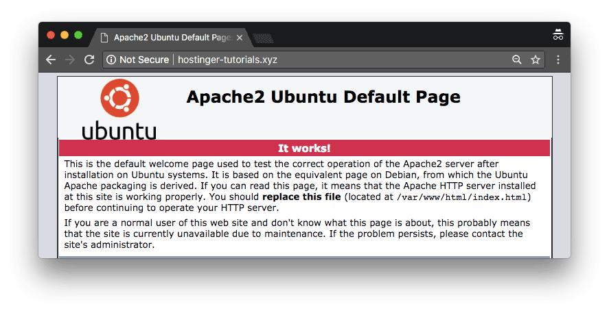 VPS domain yönlendirme başarılı olduğunda gösterilen ubuntu yükleme sayfası