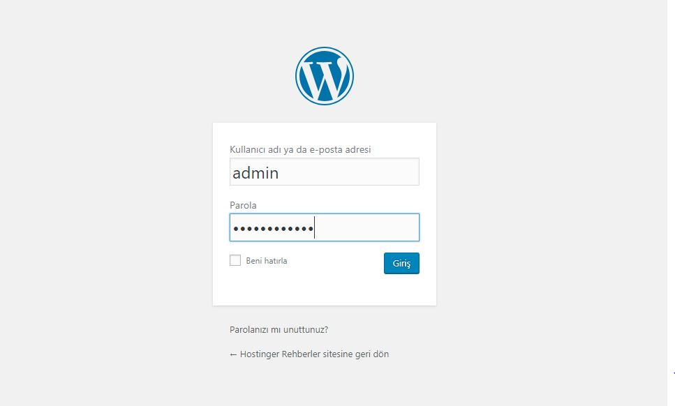 WordPress admin girişi sayfası