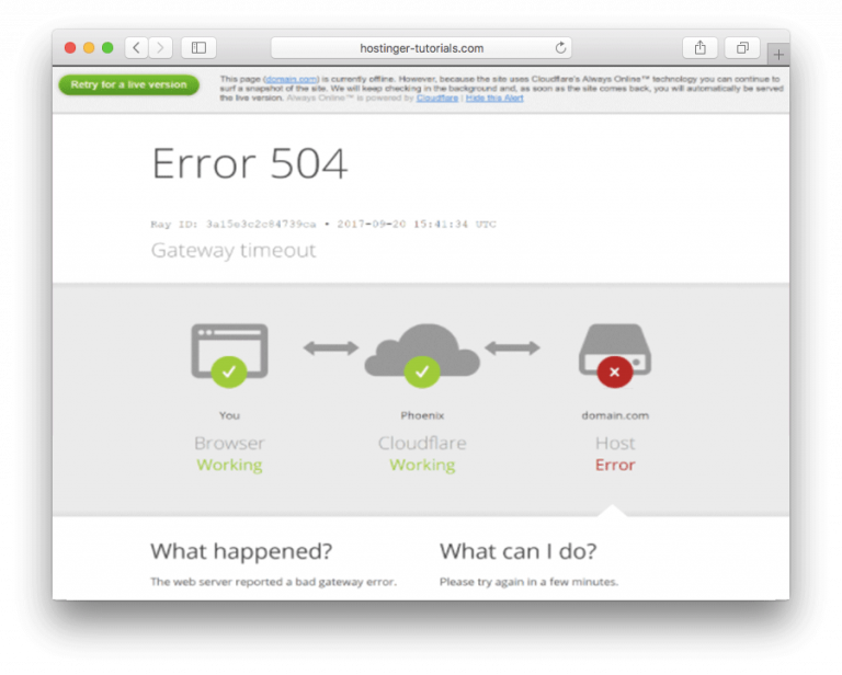 CloudFlare 504 gateway timeout hatası görünümü 2 