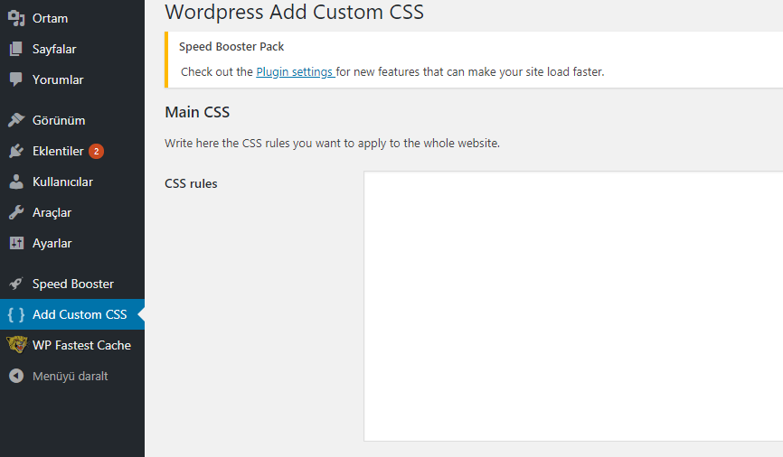 WP Plugin Aracılığıyla Tüm Sitenize Özel CSS Ekleyin