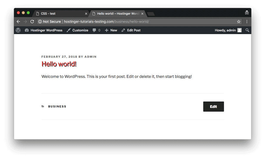 WordPress Özel CSS başarıyla eklendi ve sitede görüntüleniyor