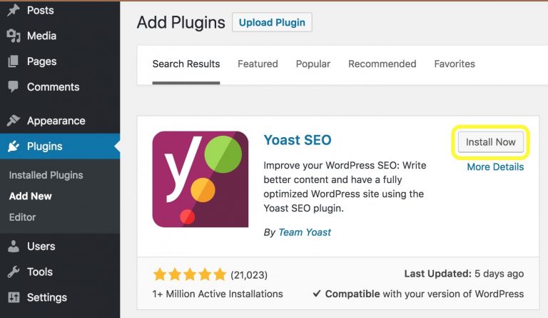 Yoast SEO Eklentisi WordPress Yükleme Ekranı Görünümü