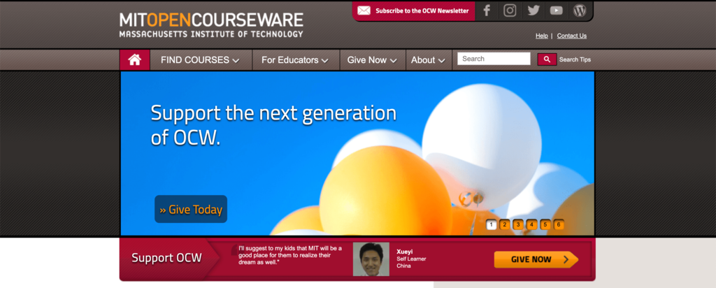  MIT Open Courseware, anasayfa