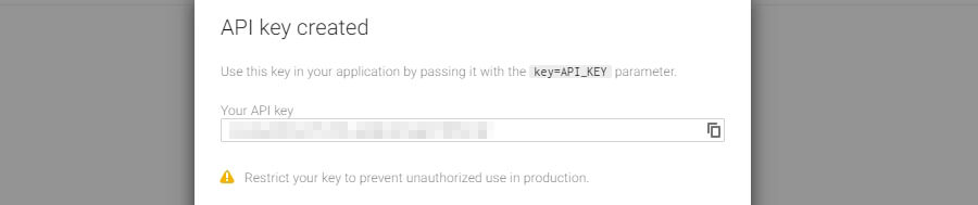 Google API anahtarı örneği