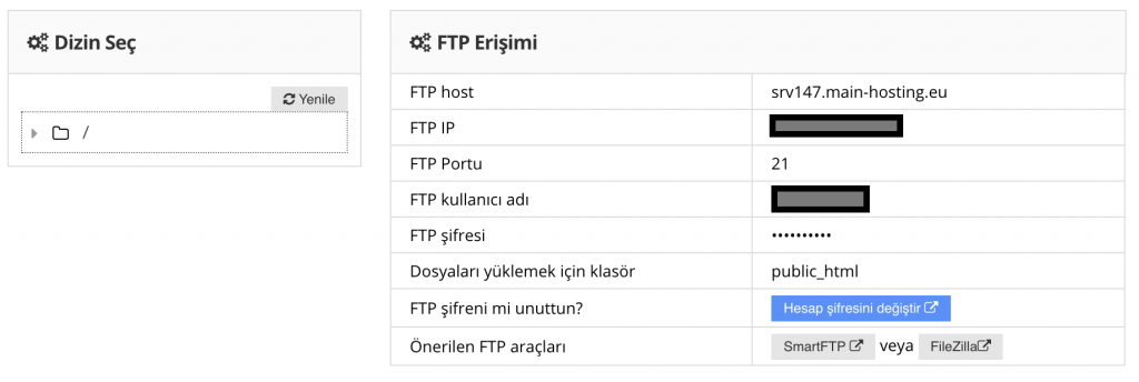 FTP hesap bilgilerini bulma