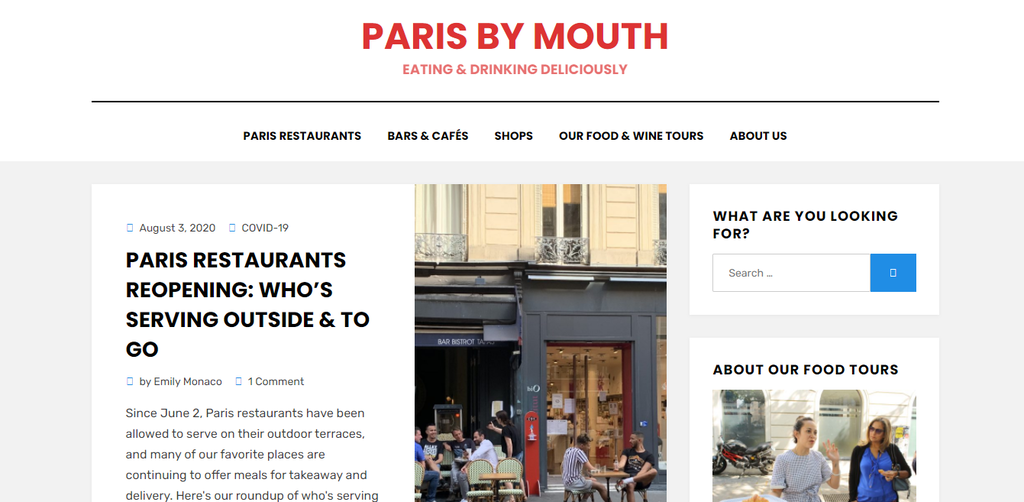 Paris by Mouth ana sayfası, blog konuları: yemek