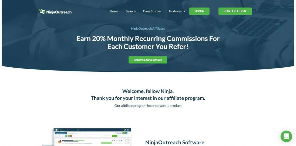 Ninja Outreach ortaklık iniş sayfası örneği