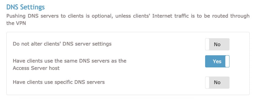 OpenVPN DNS ayarları kısmı