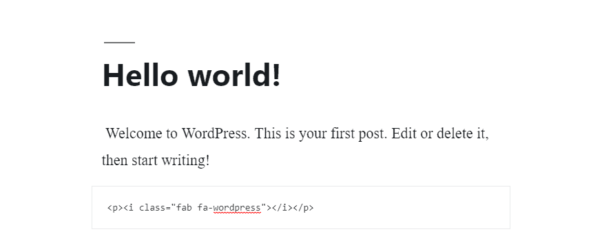 WordPress yazı editöründeki Font Awesome ikonunun HTML parçacığı