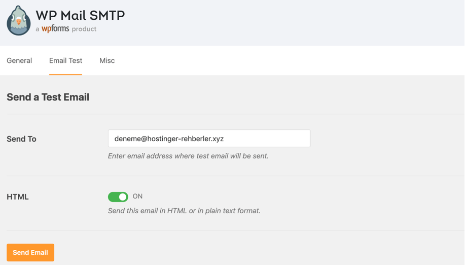 WP Mail SMTP eposta test özelliği