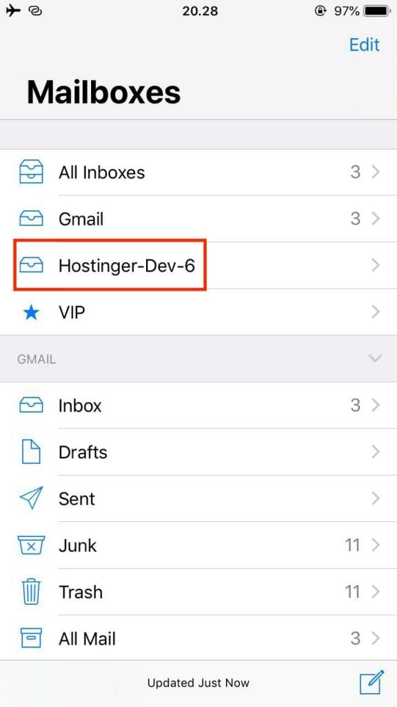 Özel epostanız iOs Mail uygulamanızda olacaktır