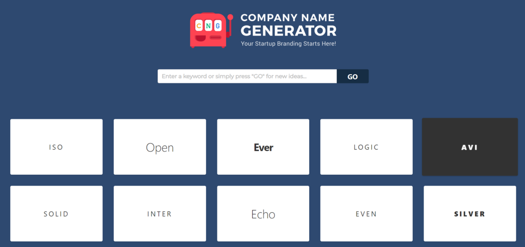 Company Name Generator giriş sayfası