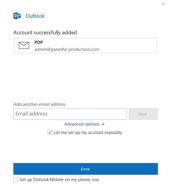 Outlook 2013 mail kurulumu başarılı olursa göreceğiniz onay mesajı