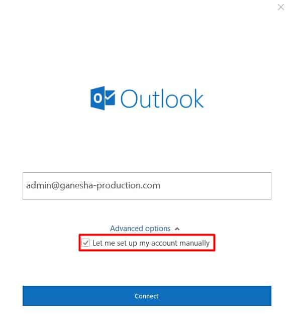 Outlook 2016 giriş arayüzünde elle hesap kurmak
