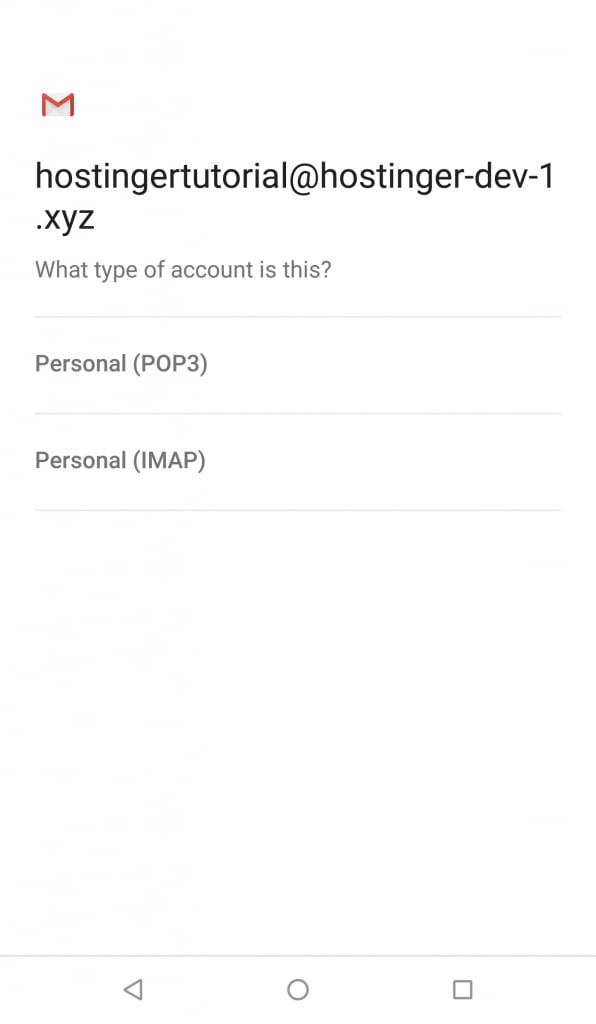 Android mail kurma için IMAP email protokolünü seçin
